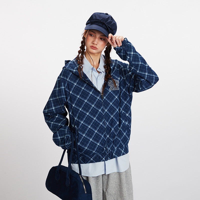 Nariele Plaid Hooded Cardigan Long Sleeve Sweater