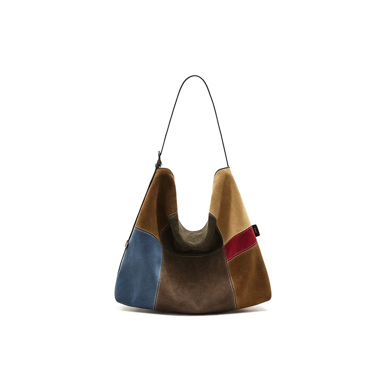 MUVA Cowhide Velvet Color Matching Stray Bag Large Capacity Shoulder Messenger Bag