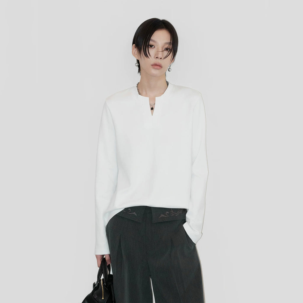 Sameuoo V-Neck Front Shoulder Casual Bottom Long Sleeve