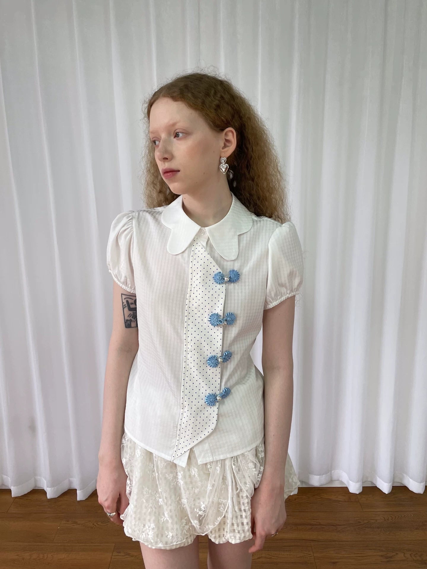 Loosesmell Striped Split Polka Dot Skinny Short Sleeve Shirt