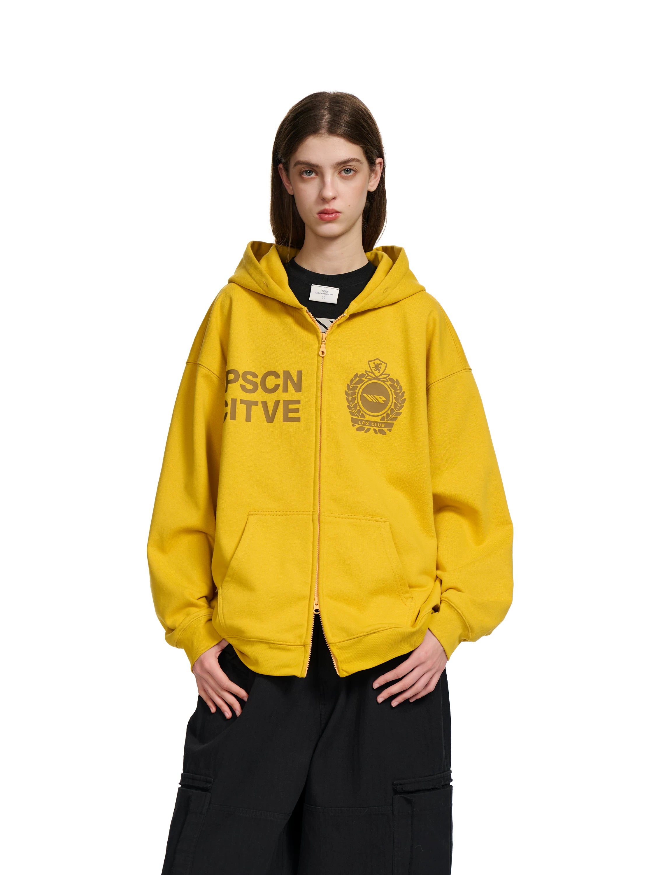 Loopsoon Front Chest Left and Right Creative Letter Print Hooded Sweater