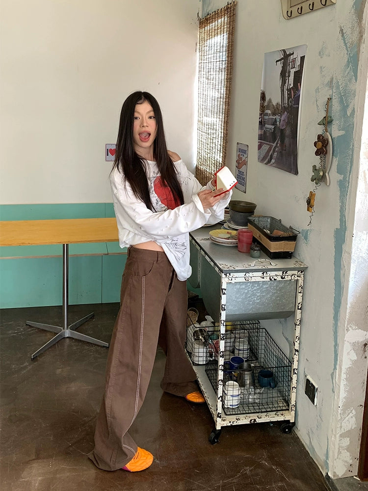 EAHO Retro Bright Line Design Star Rivet Jeans