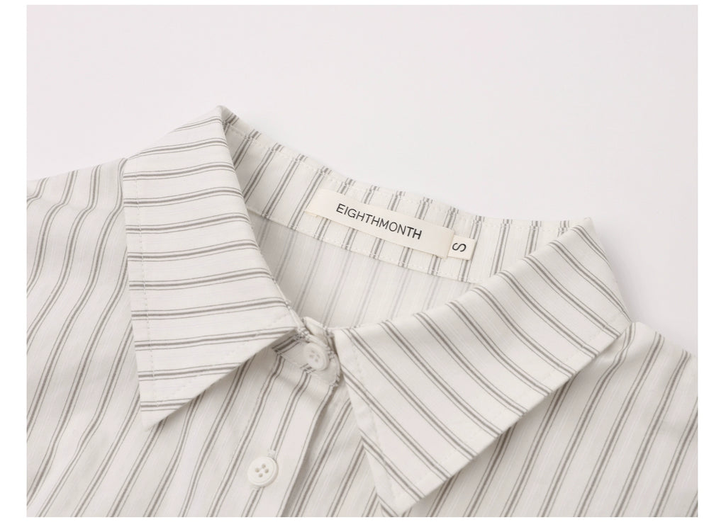 EIGHTHMONTH Vintage Vertical Striped Skinny Lapel Long Sleeve Shirt