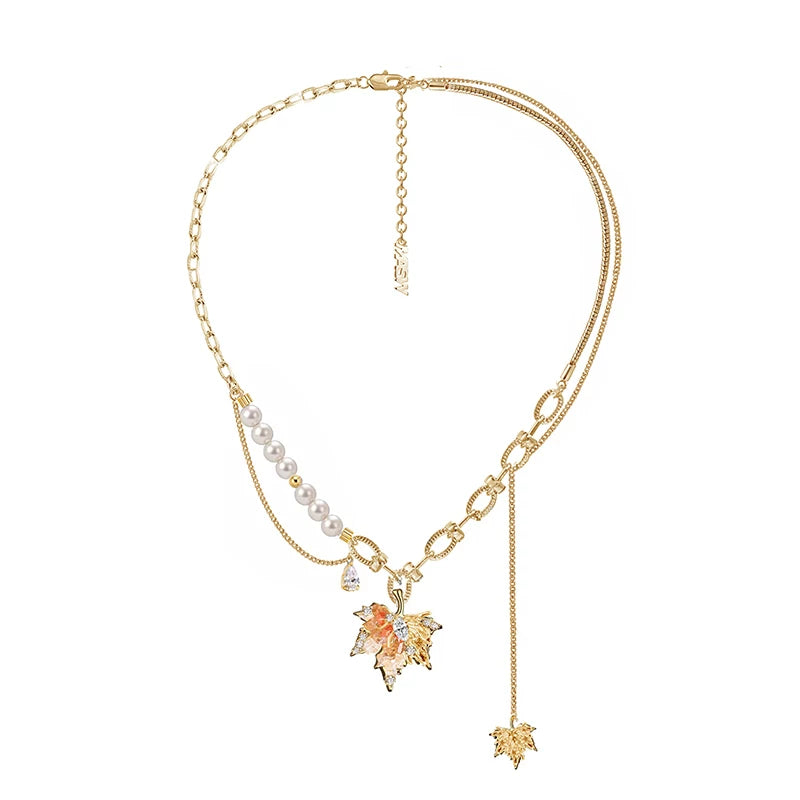 MASW Romantic Tassel Orange Maple Leaf Clavicle Chain