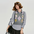 Girlyhalo Vintage Rhombus Bow V-Neck Vest