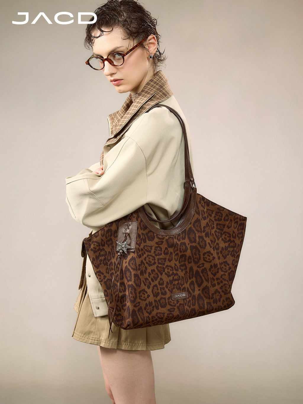 JACD Slack Leopard Print Tote Handbag