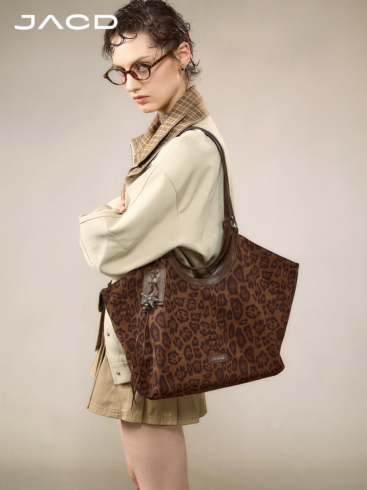 JACD Slack Leopard Print Tote Handbag