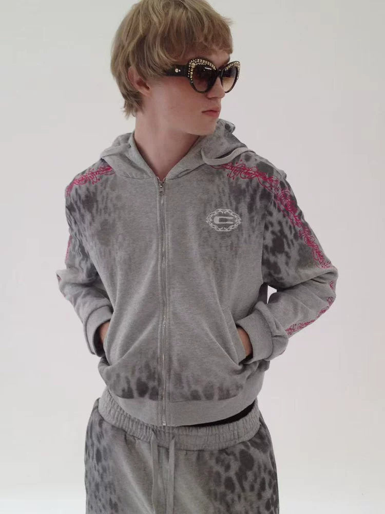 CHAI Leopard Print Direct Injection Star Logo Embroidery Print Sports Suit