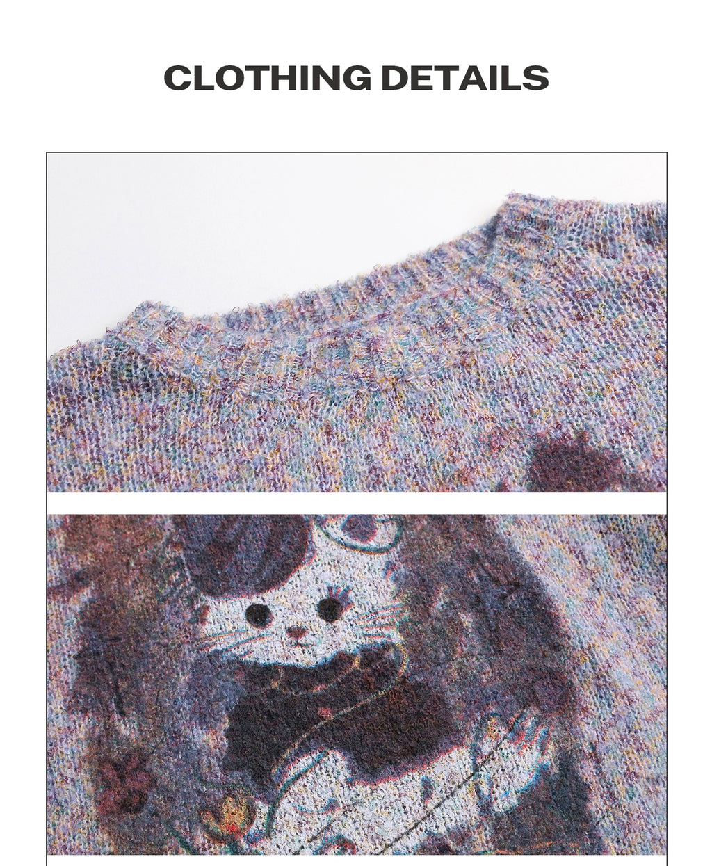 Girlyhalo Vintage Print Pullover Crew Neck Knitted Sweater