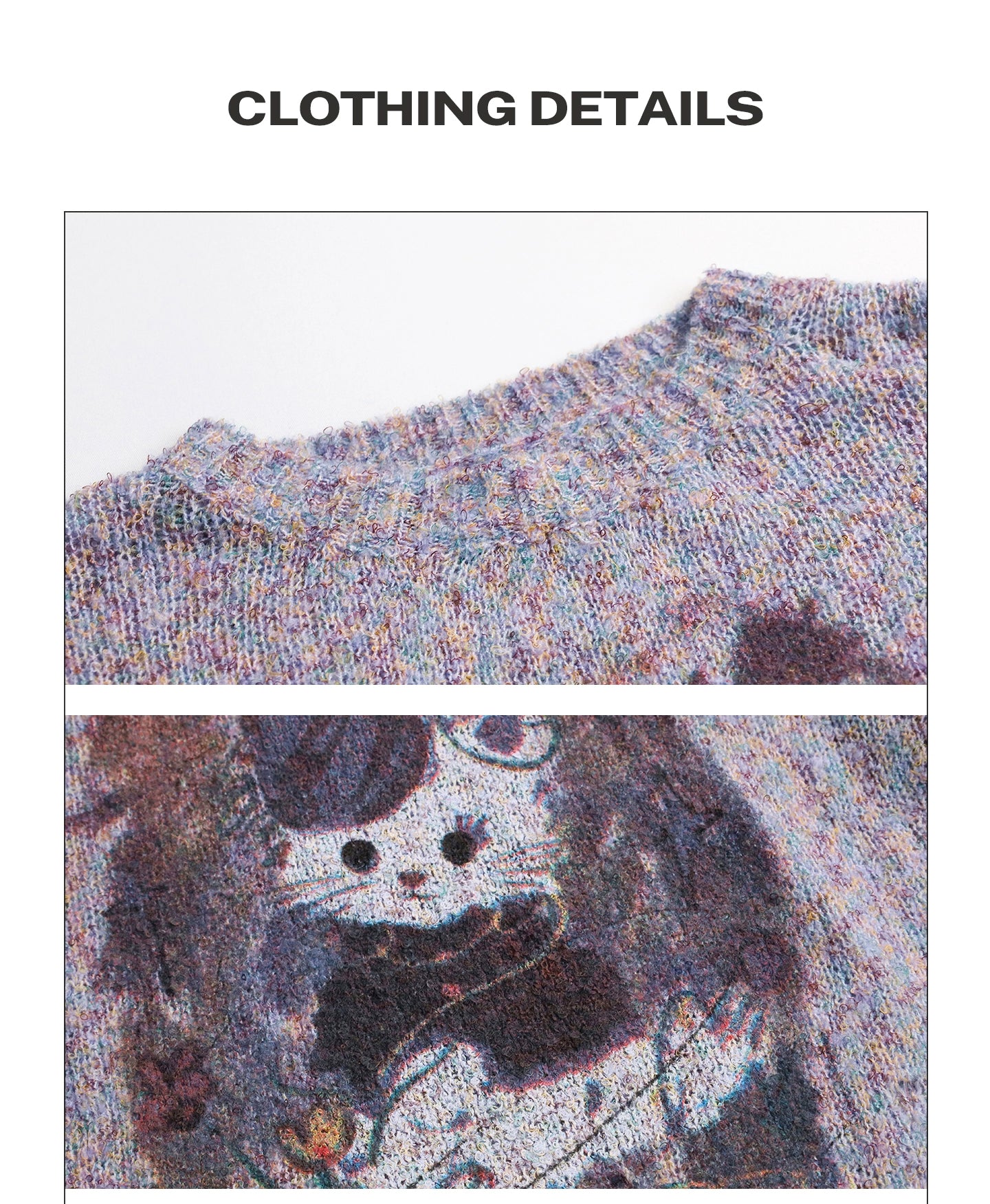 Girlyhalo Vintage Print Pullover Crew Neck Knitted Sweater