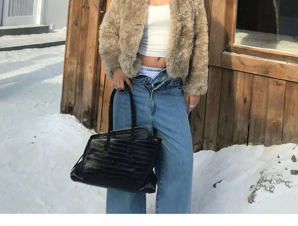 Audwyn Eco-friendly Fur Coat V-neck Fur Coat