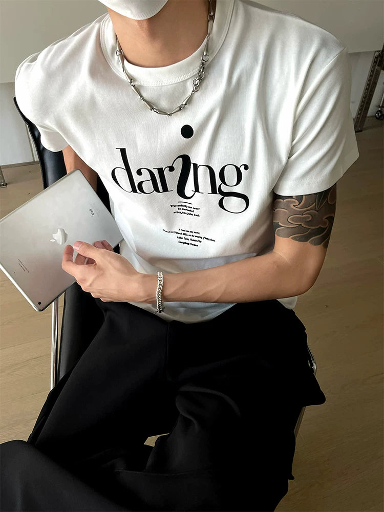 DM Tenacious Shoulder Simple Letter Elastic Tee