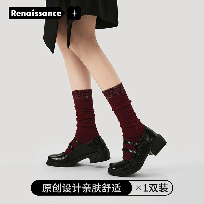 Renaissance high-end Ankola red miu wind bow socks