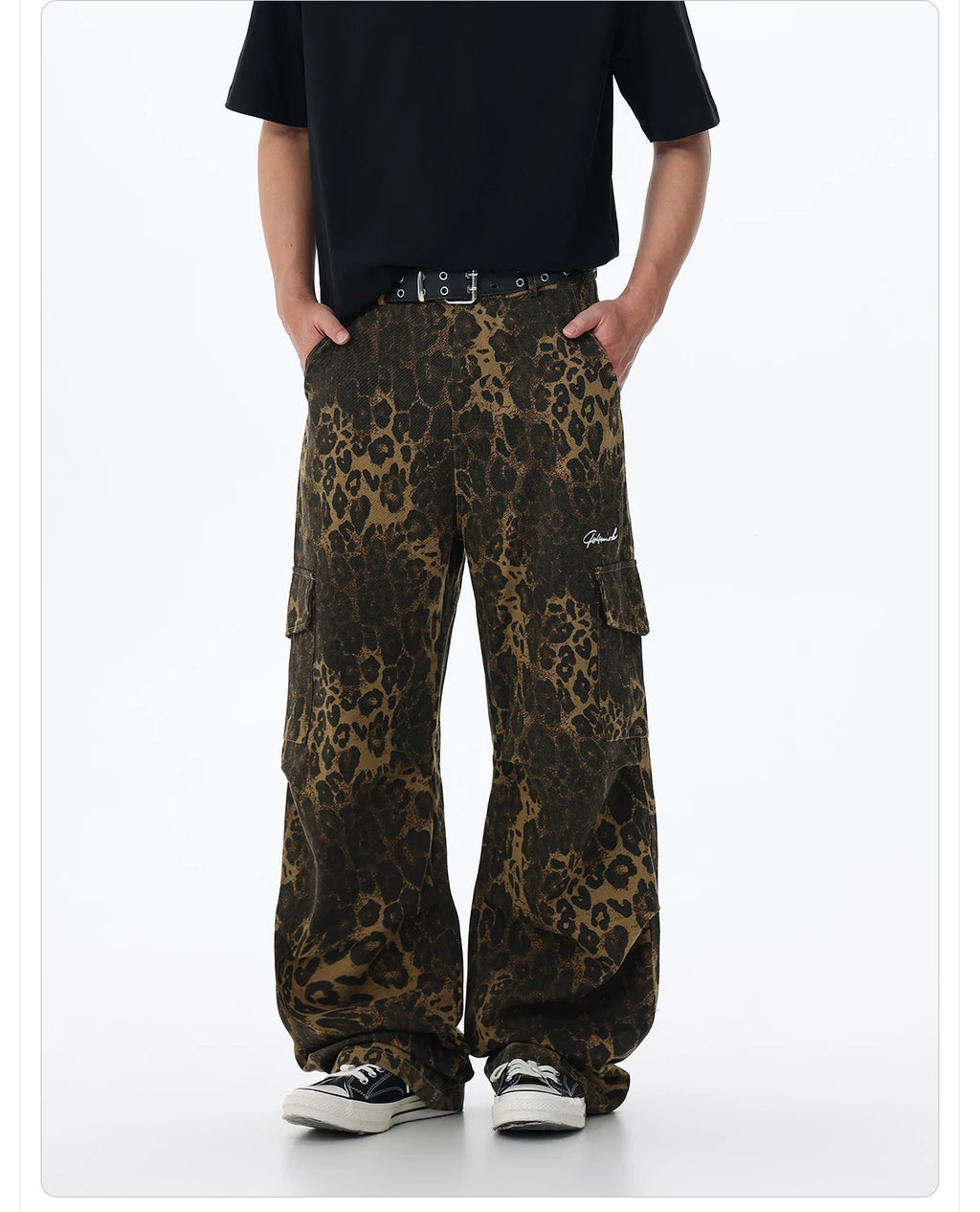 404MOB Retro Leopard Print Wide-leg Cargo Pants