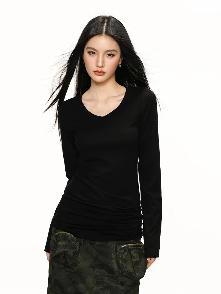 Cherry Melody V-neck Slim Bottom Long Sleeve