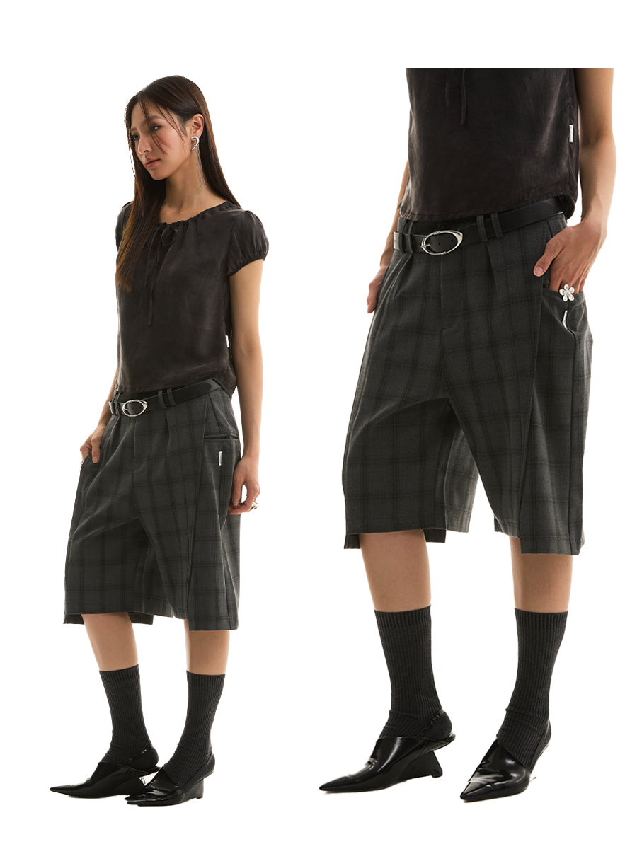 FUNKYFUN Splicing Staggered Trousers Suit Shorts