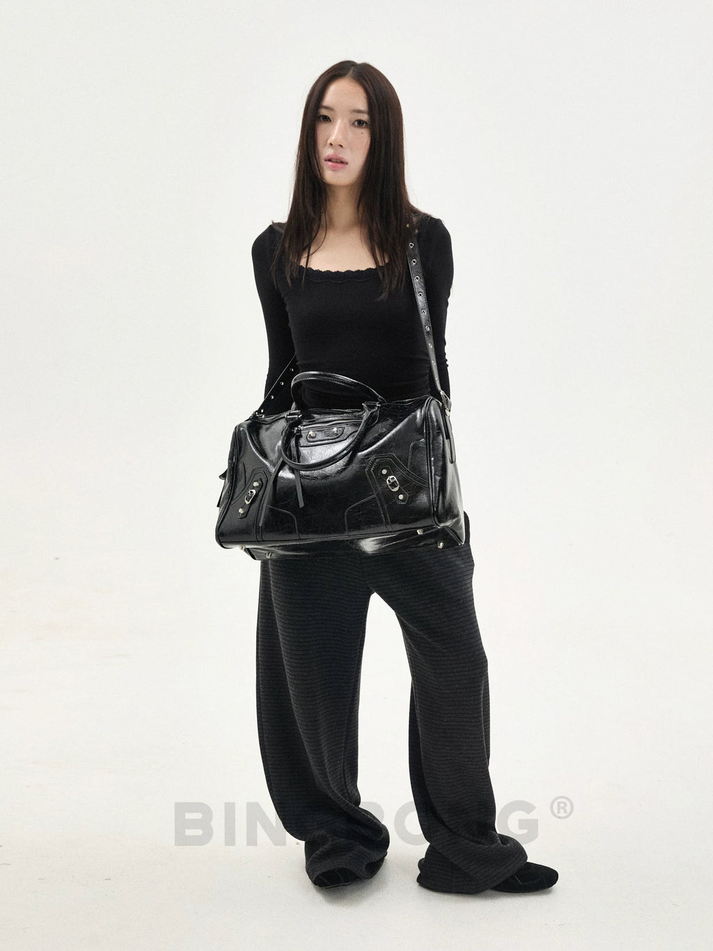 BINGBONG Retro Glossy Large Capacity Messenger Bag