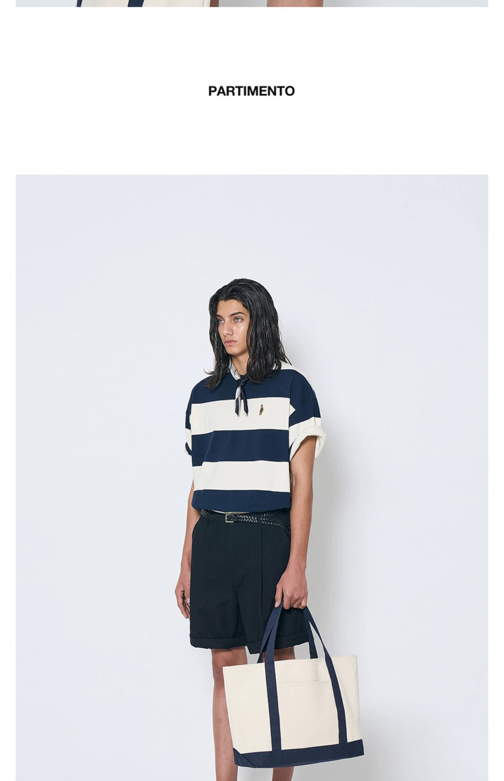 PARTIMENTO Coarse Striped Contrasting Tee