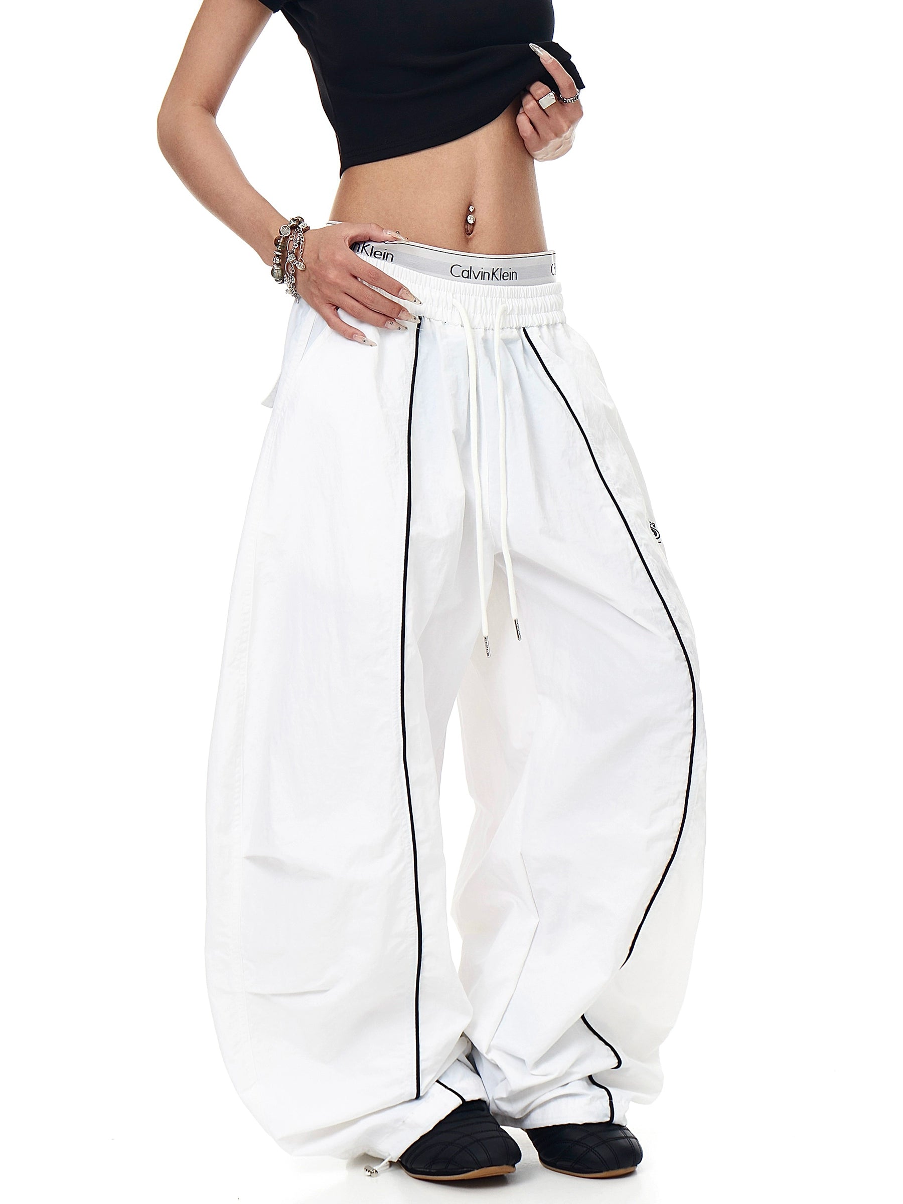 BLACKLISTS Pleated Striped Sport Wide-leg Scimitar Pants