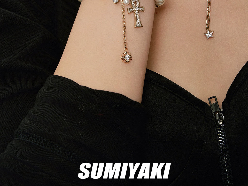 SUMIYAKI Full Diamond Cross Pearl Bracelet