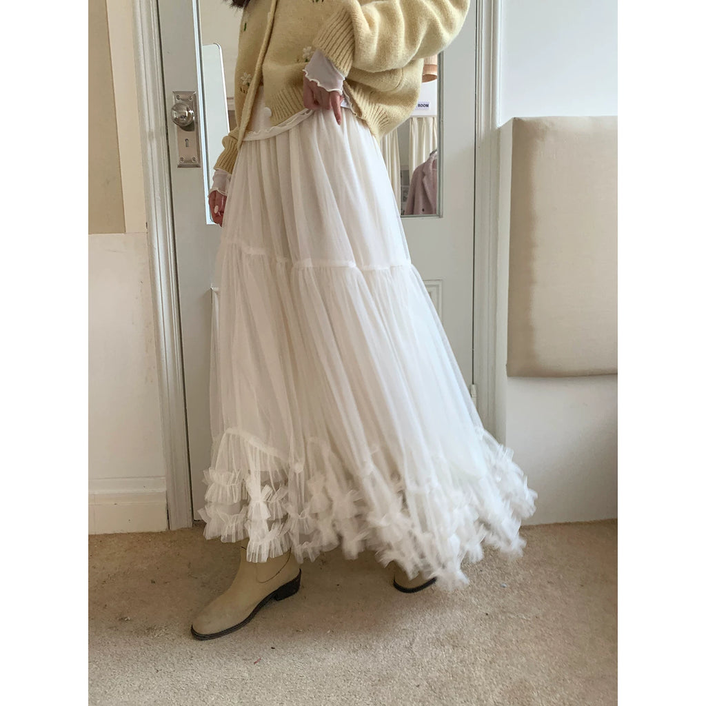 Even Korean Mesh Skirt A-shaped Half Body
