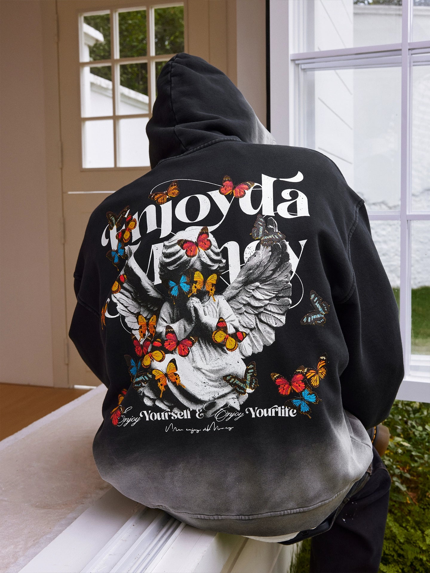 MEDM Angel Butterfly Print Casual Hooded Sweater