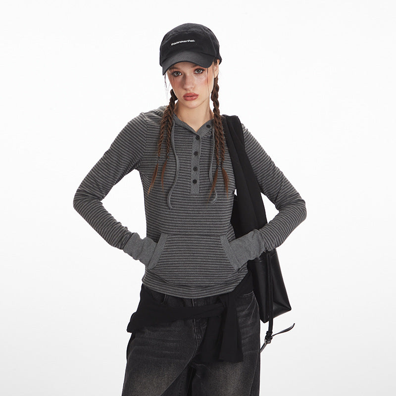 Nariele Striped Slim Fit Hooded Long Sleeve