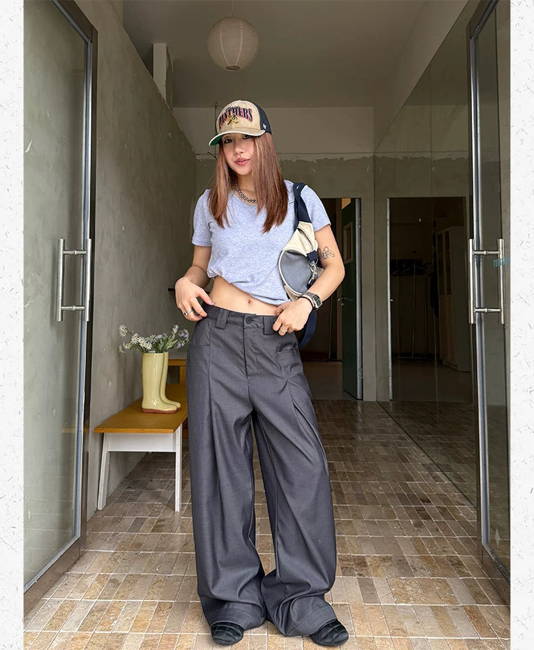 CCYE Retro Drape Loose Wide-leg Casual Pleated Trousers