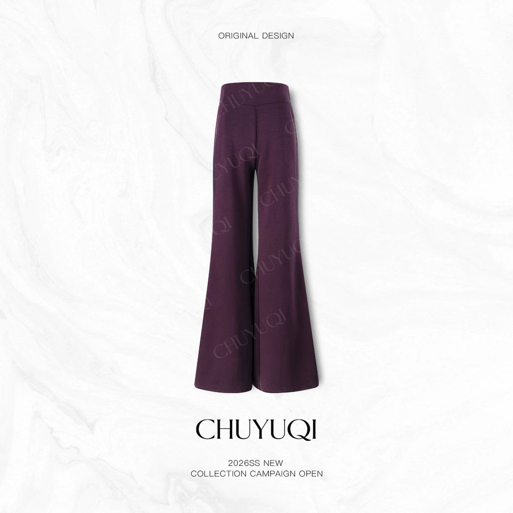 CHUYUQI Casual Short Zipper Top Flared Pants Two-piece Set