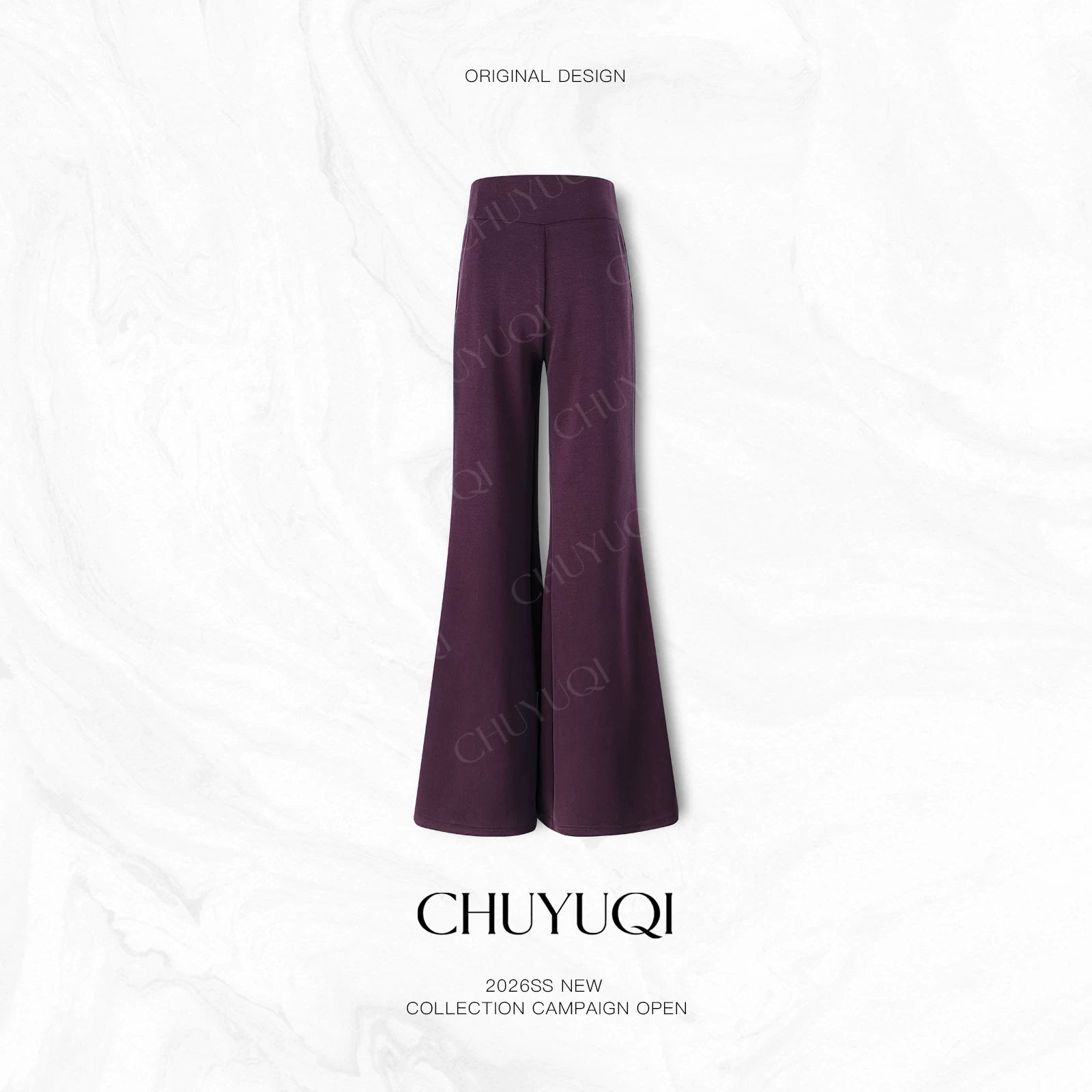 CHUYUQI Casual Short Zipper Top Flared Pants Two-piece Set