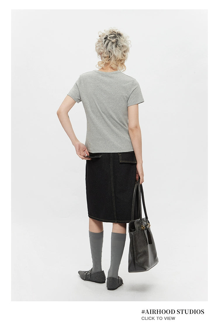 AIRHOOD Front Shoulder Crew Neck Slim and Thin Tee