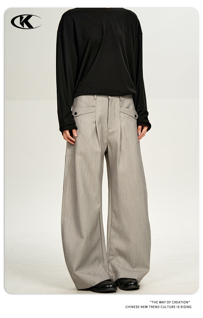 11KN Retro Double-pleated Loose Casual Trousers