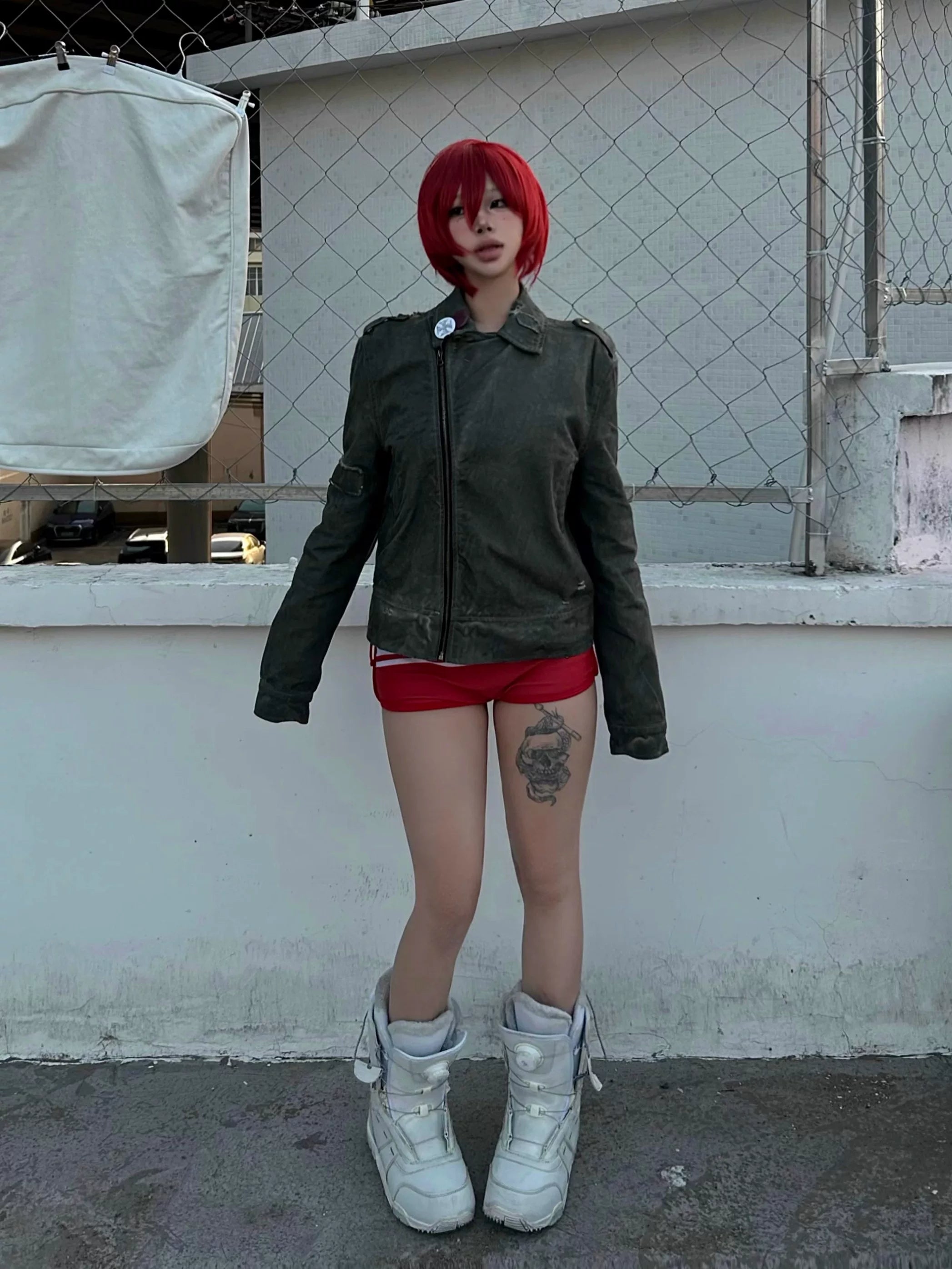 NoEmosen Badge Locomotive Collar Washed Cut Slim Jacket