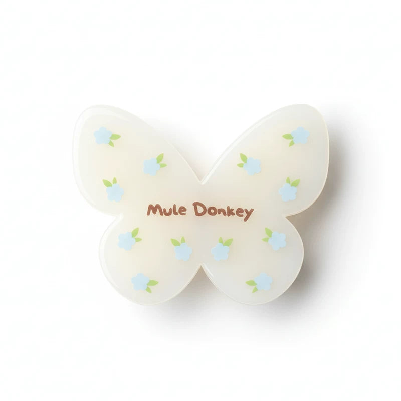 Mule Donkey White Floral Butterfly Hairpin