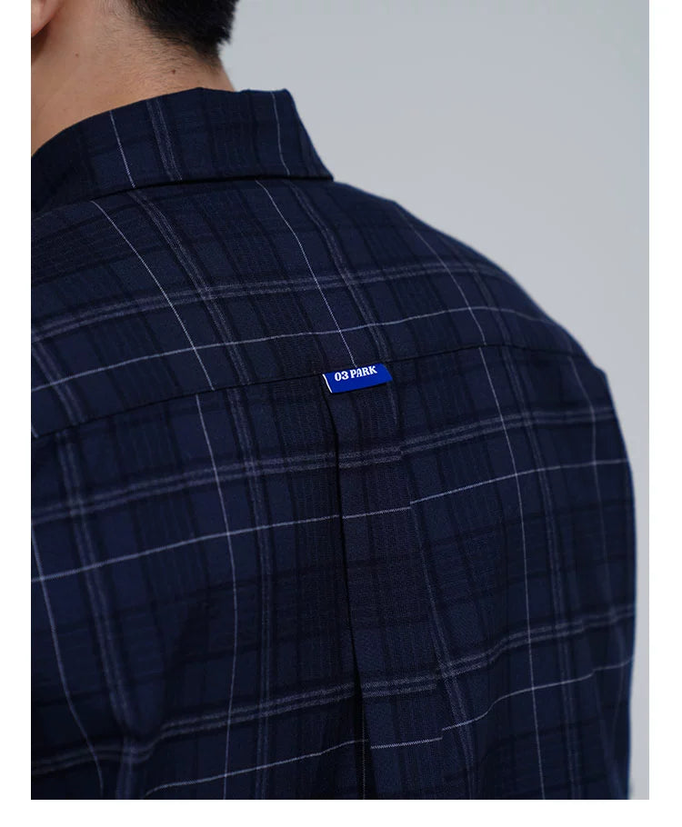 O3PARK Loose Casual Japanese Half-sleeve Plaid Short-sleeved Shirt