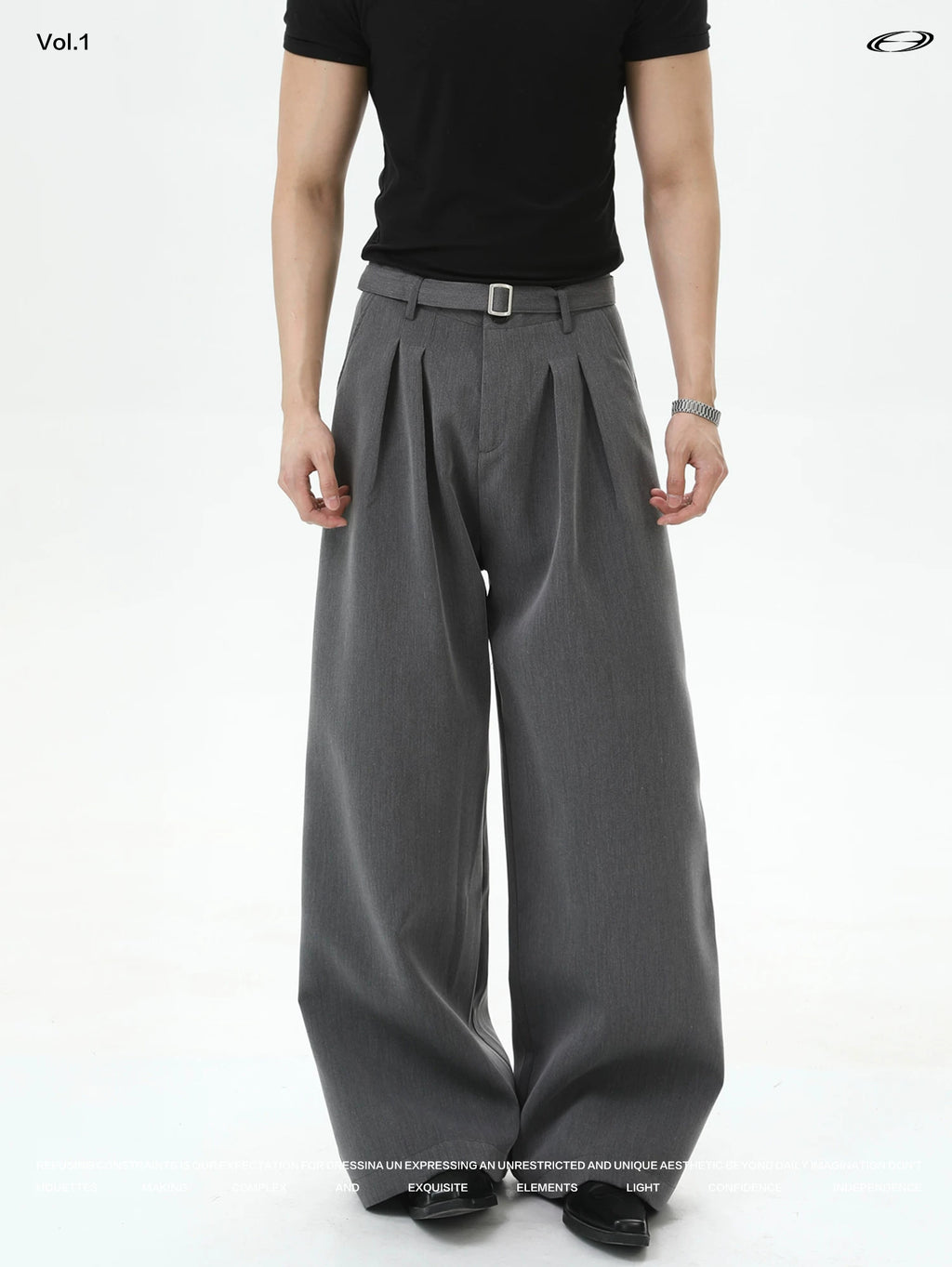 TURNTIDE Three-dimensional Double-pleated High-waisted Wide-leg Trousers