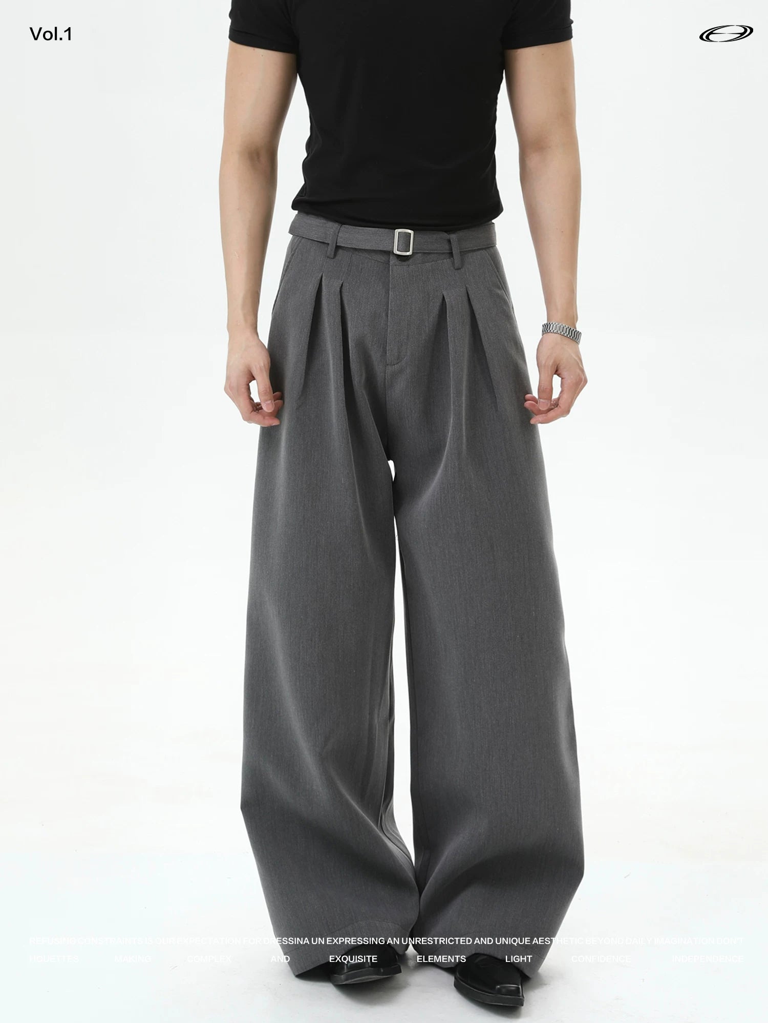 TURNTIDE Three-dimensional Double-pleated High-waisted Wide-leg Trousers