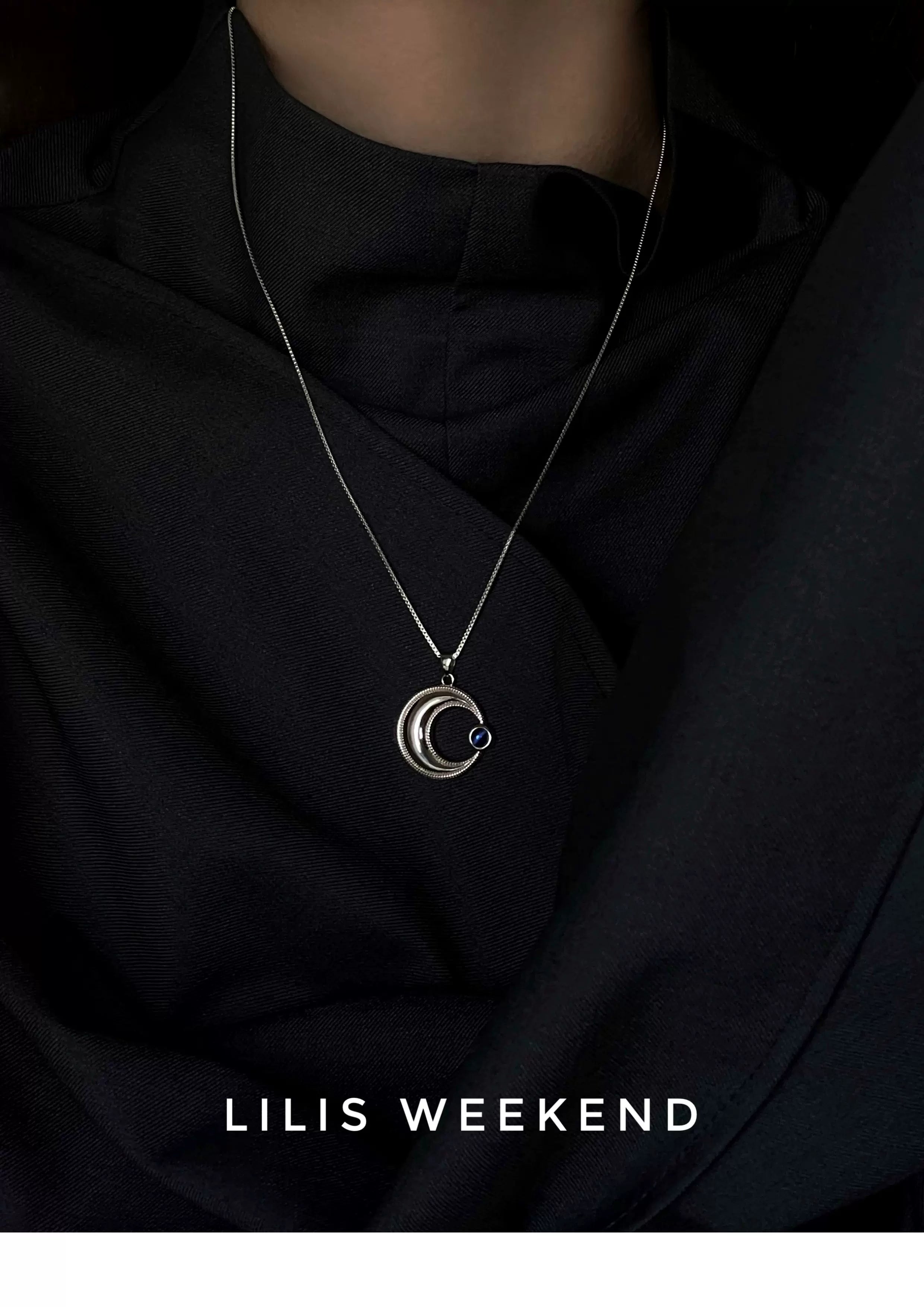 Lilis Weekend Solid Curved Moon Blue Opal Necklace