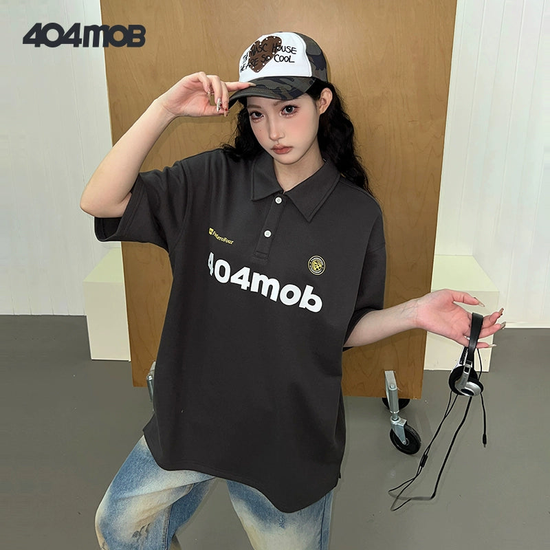 404MOB embroidered short-sleeved POLO shirt