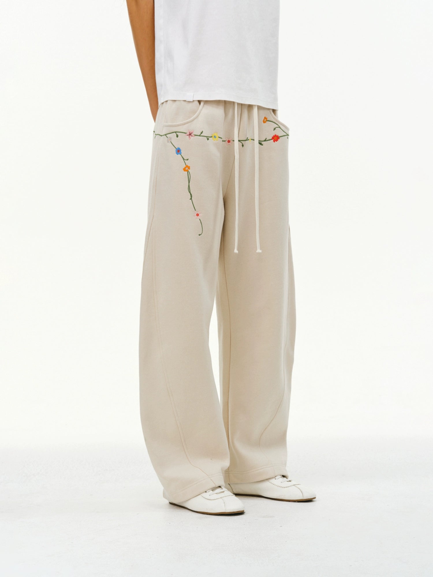 ATRY Vintage Casual Flower Embroidered Sweatpants