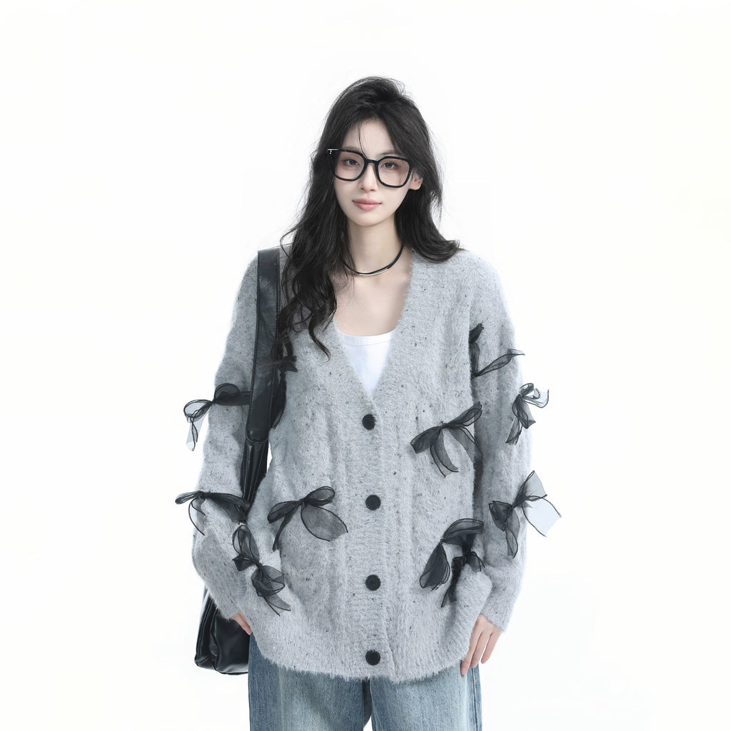 Zuocisankon Bow Lazy Loose Knitted Sweater