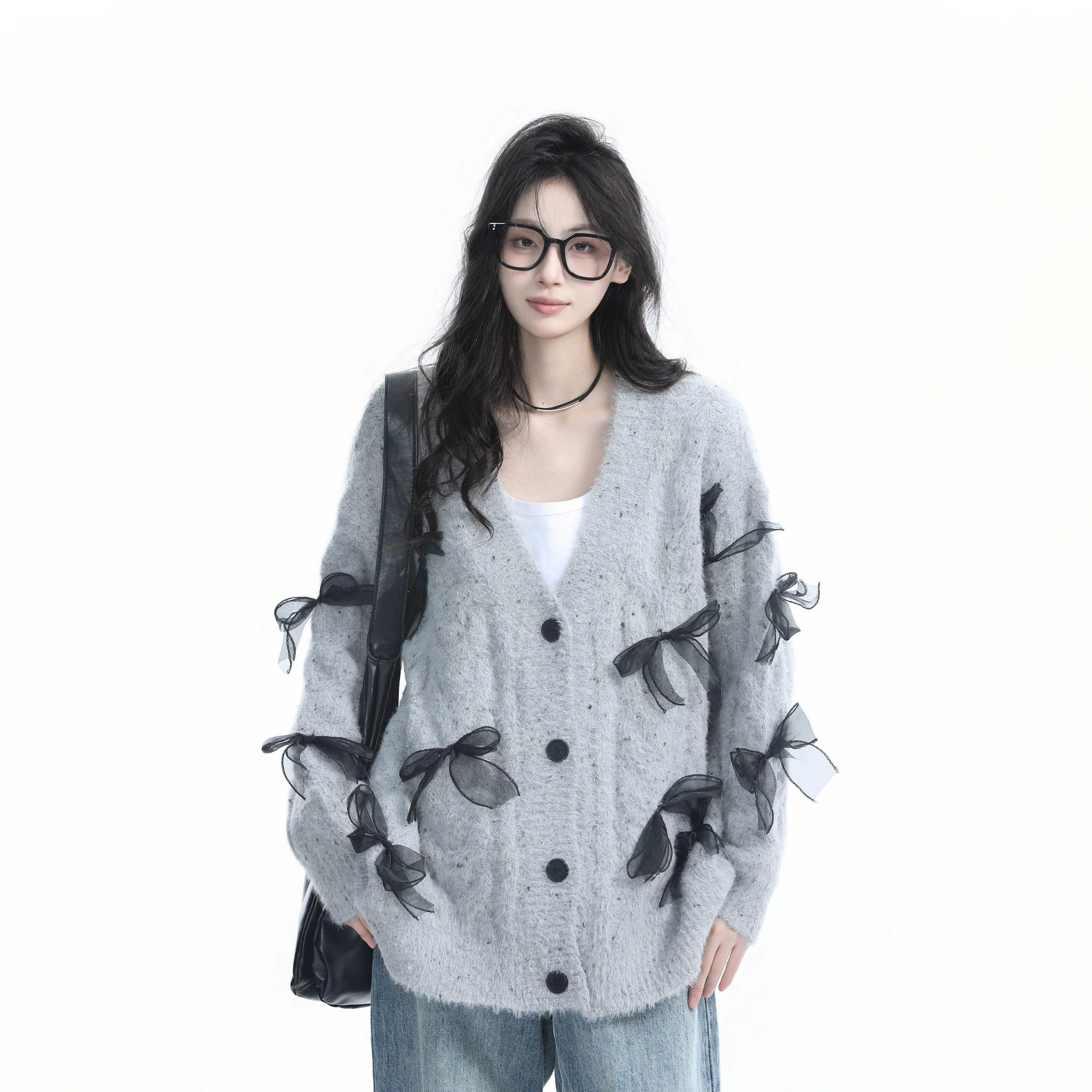 Zuocisankon Bow Lazy Loose Knitted Sweater