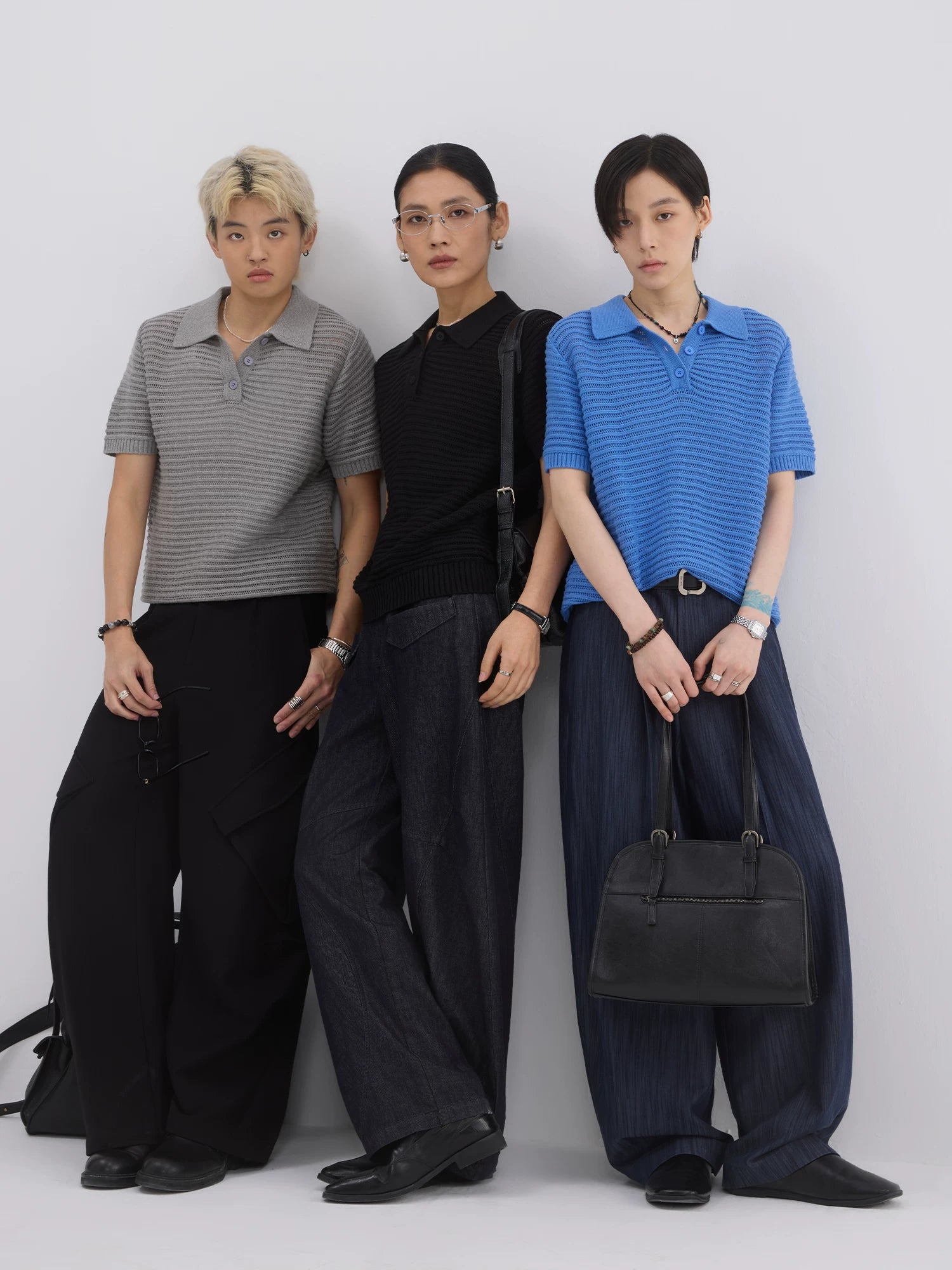 Sameuoo Shoulder Knit Hollow Polo Shirt