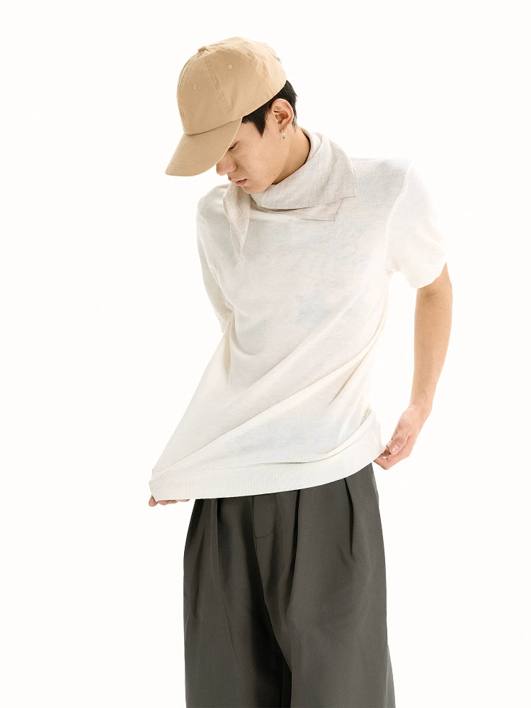 WANNA LAB Stretch-knit Sweater Front-shoulder Tee