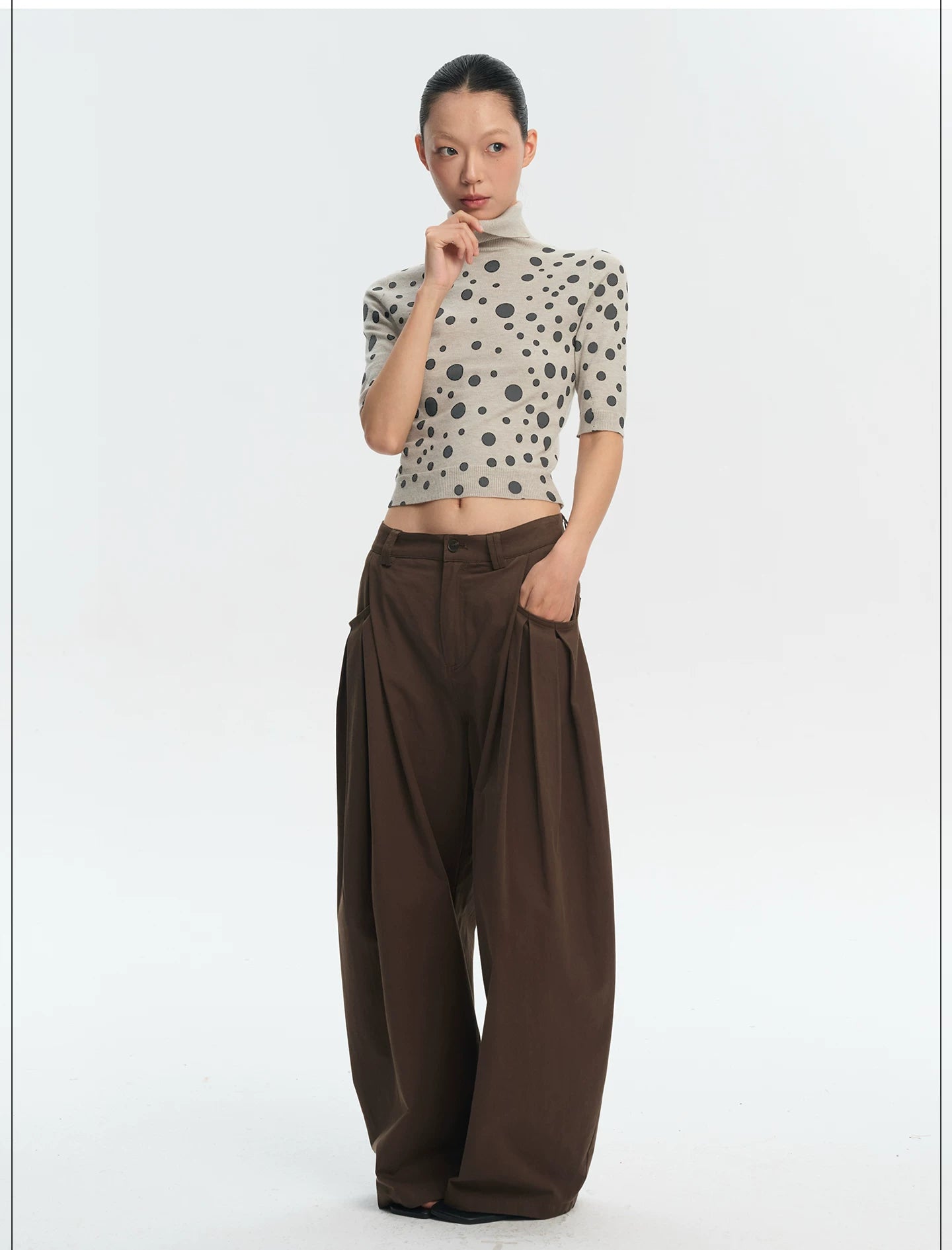 LINY LIBERTY Vintage Irregular Polka Dot Print Turtleneck Tee