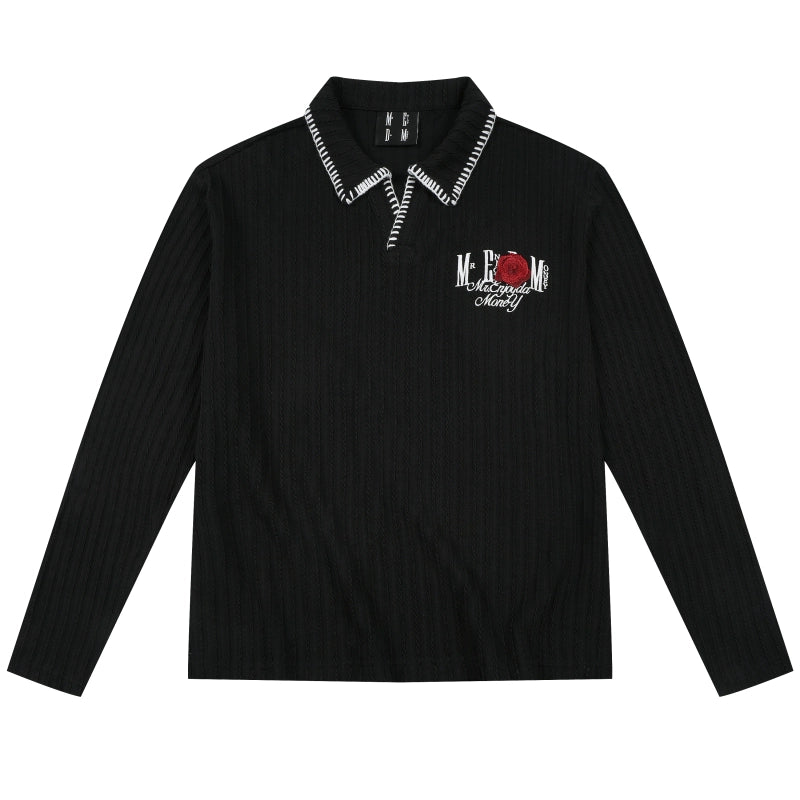 MEDM Hand Stitching Wheat Spike Embroidery Polo Long Sleeve