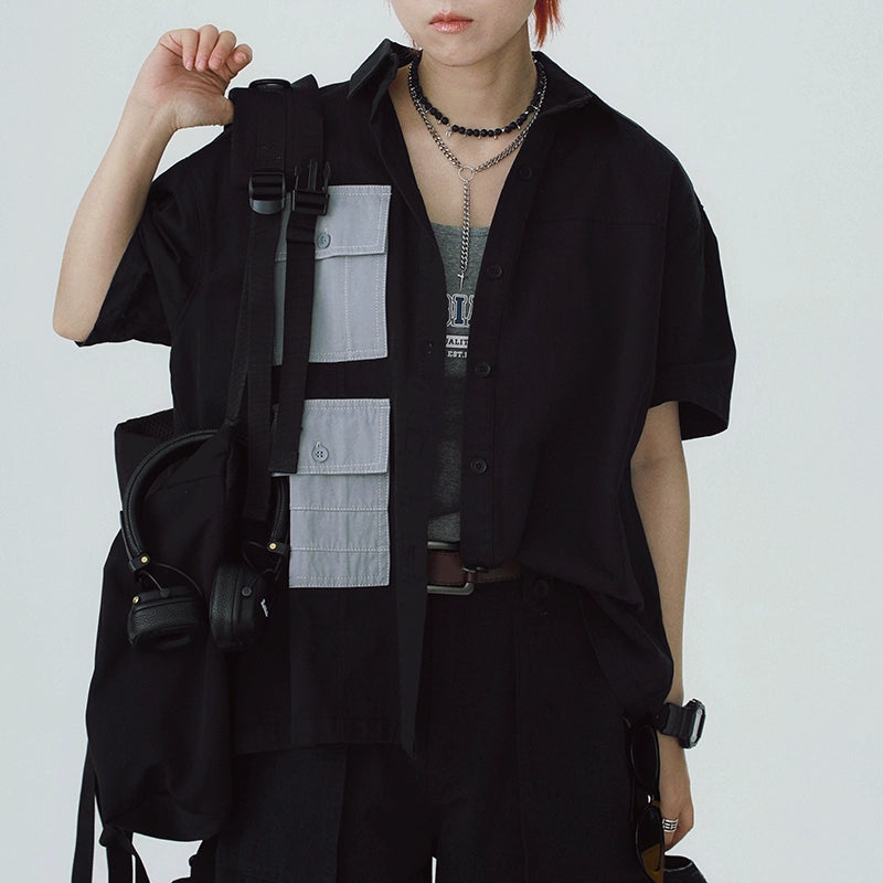 STILLYOU Tooling Contrasting Pocket Short-sleeved Shirt