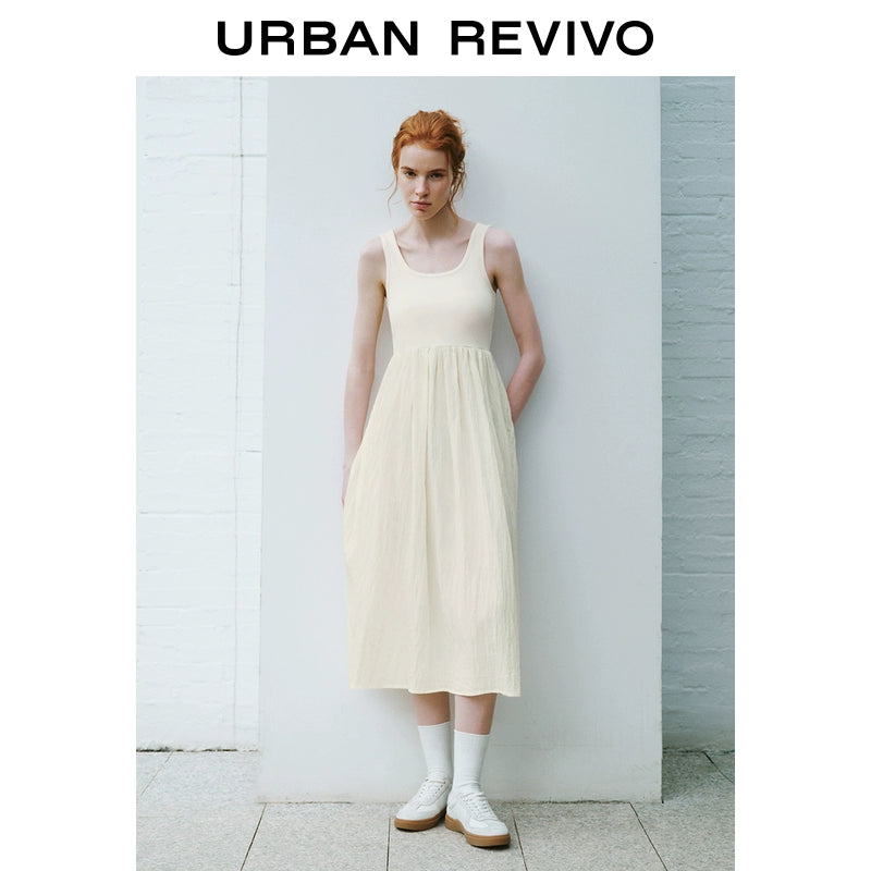URBAN REVIVO Simple Splicing Waist Vest Suspender Dress