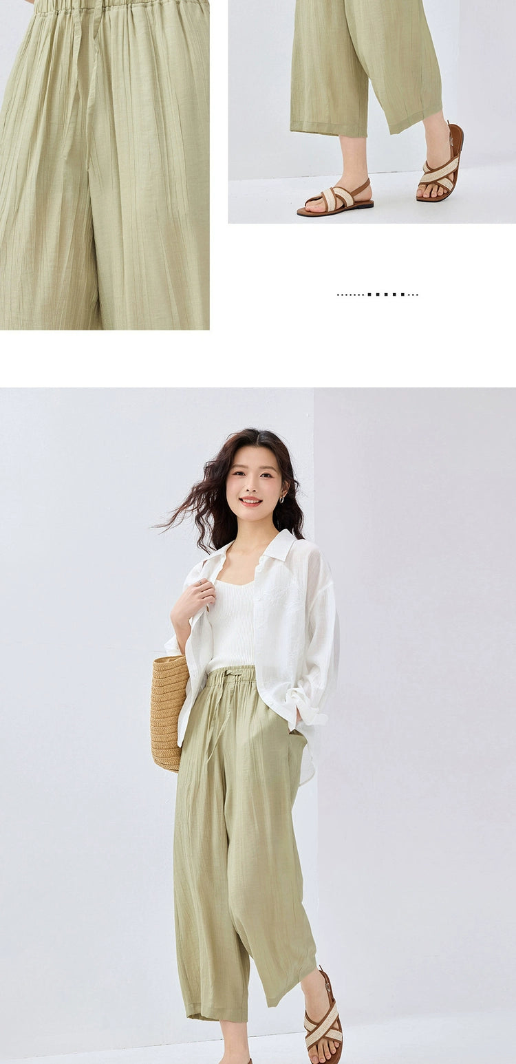 Giordano Elastic Waist Wide Leg Casual Capris
