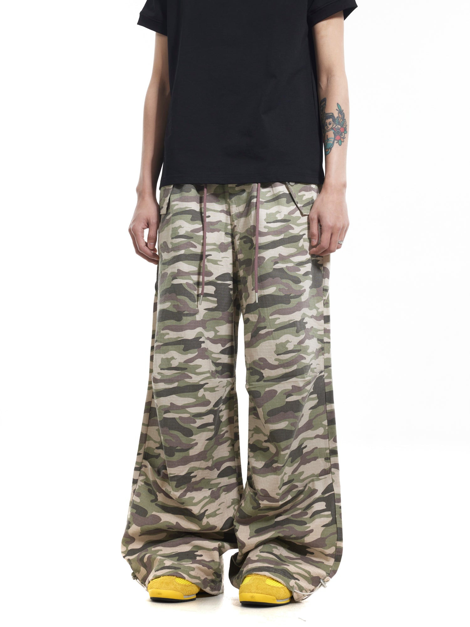 BTSG washed multi-pocket camouflage Bahn wind pleated pants